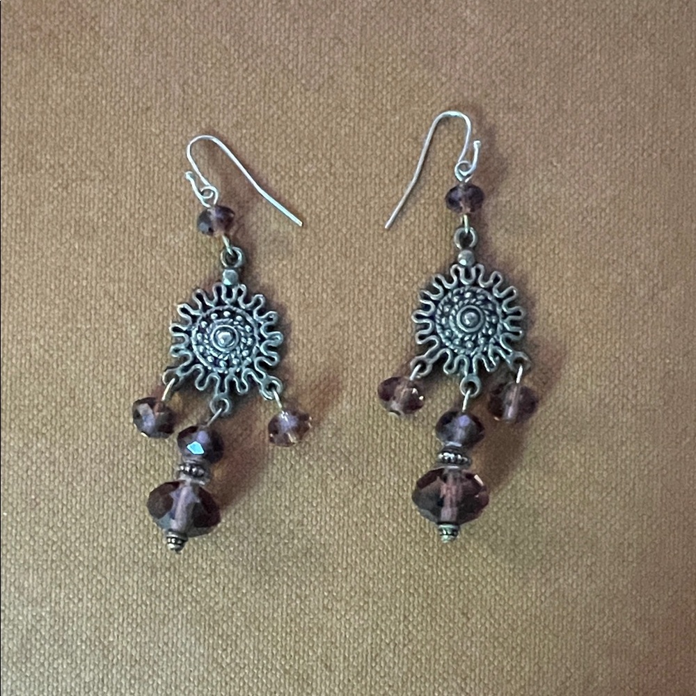 Elegant Silver and Brown Dangle Earrings